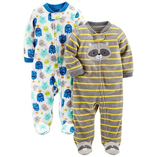Preemie Simple Joys by Carters Boys 2-Pack Fleece Footed Sleep and Play Tiger//Animals